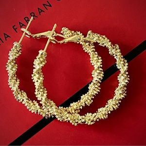 14k Gold Plated Cluster Hammered Finish Hoop Earrings